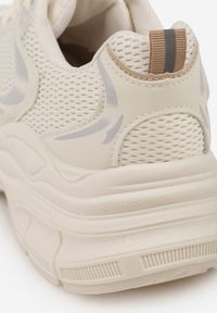 Born2be - Beżowe Sneakersy VICES na Grubej Tłoczonej Podeszwie z Perforacją Elanatia. Okazja: na co dzień. Kolor: beżowy. Materiał: jeans. Sport: fitness #6