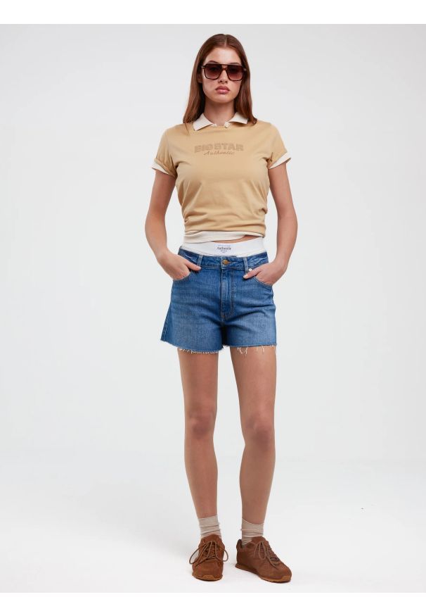 Big-Star - Szorty damskie jeansowe z kolekcji Authentic niebieskie Authentic Girl 369. Okazja: na co dzień. Stan: podwyższony. Kolor: niebieski. Materiał: jeans. Sezon: lato. Styl: wakacyjny, casual