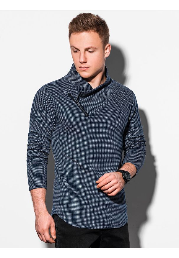 Niebieska bluza Ombre Clothing klasyczna, bez kaptura, z długim rękawem, długa