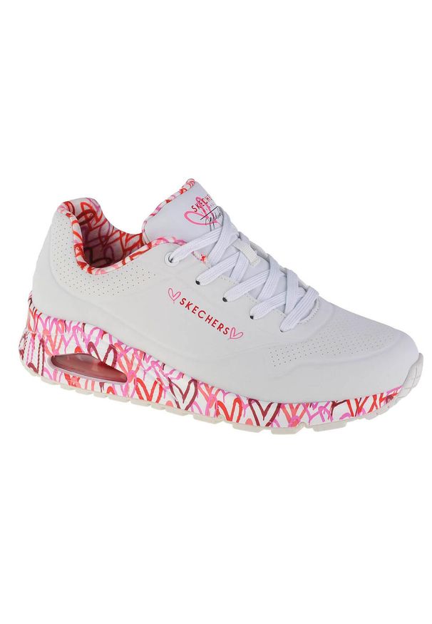 skechers - Damskie UNO LOVING LOVE Sneakersy Biały / Czerwony / Różowy. Kolor: biały, czerwony, wielokolorowy, różowy. Materiał: guma, materiał, syntetyk, poliester. Obcas: na platformie. Sport: turystyka piesza
