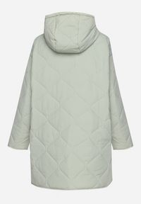 Born2be - Miętowa Kurtka Oversize z Kapturem z Ozdobnym Pikowaniem i Rozcięciem Klimella. Typ kołnierza: kaptur. Kolor: miętowy. Styl: elegancki #6