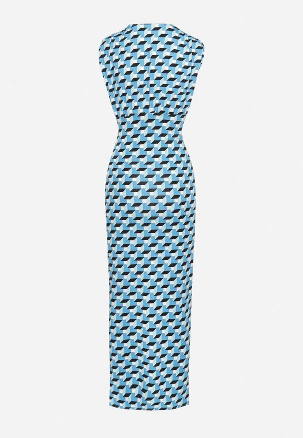 Born2be - Niebiesko-Czarna Dopasowana Sukienka z Marszczeniem Terysa. Kolor: niebieski. Typ sukienki: kopertowe. Długość: maxi