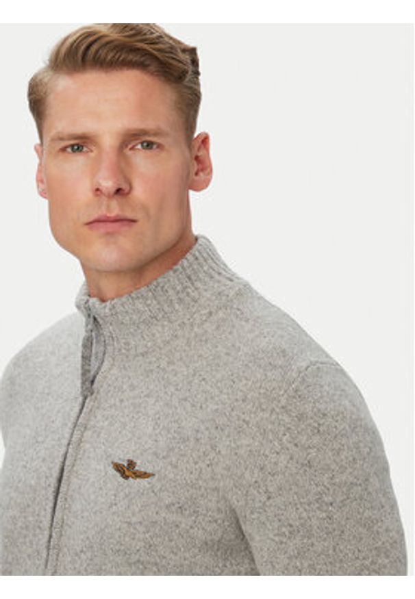 Aeronautica Militare Kardigan 262MA1646UL00924 Szary Regular Fit. Kolor: szary. Materiał: wełna