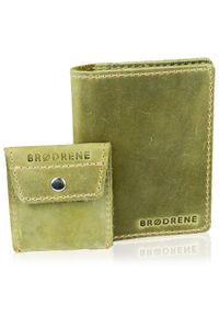 Skórzany zestaw portfel i bilonówka BRODRENE SW07 + CW02 zielony. Kolor: zielony. Materiał: skóra #1