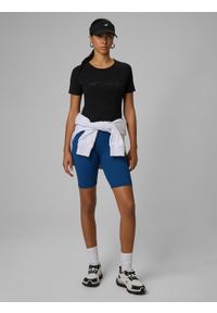 4f - 4F Legginsy kolarki z prążkowanej dzianiny damskie - turkusowe L. Stan: podwyższony. Kolor: turkusowy. Materiał: prążkowany, dzianina. Sport: turystyka piesza #1