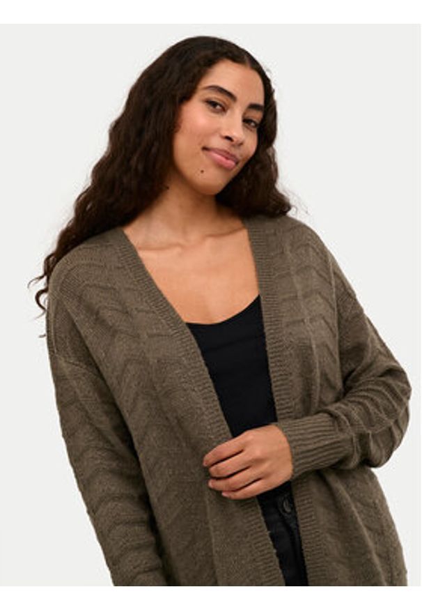 Kaffe Kardigan Kaemria 10506359 Khaki Regular Fit. Kolor: brązowy. Materiał: syntetyk, bawełna