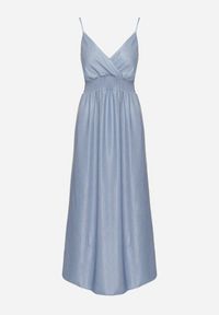 Born2be - Jasnoniebieska Kopertowa Sukienka na Ramiączkach z Wiskozy Zdobiona Cyrkoniami Ararielle. Okazja: na co dzień, na imprezę, na spacer. Typ kołnierza: dekolt w kształcie V. Kolor: niebieski. Materiał: wiskoza. Długość rękawa: na ramiączkach. Wzór: aplikacja. Typ sukienki: kopertowe. Styl: casual, klasyczny #7