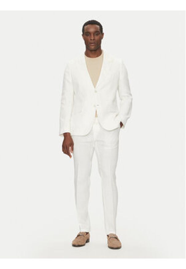 BOSS Spodnie materiałowe C-Genius 50540518 Biały Slim Fit. Kolor: biały. Materiał: len