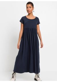 bonprix - Sukienka shirtowa maxi z bawełny organicznej. Kolor: niebieski. Materiał: bawełna. Długość: maxi