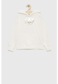 GAP bluza dziecięca x Disney kolor biały z kapturem z nadrukiem. Typ kołnierza: kaptur. Kolor: biały. Materiał: materiał. Wzór: nadruk, motyw z bajki