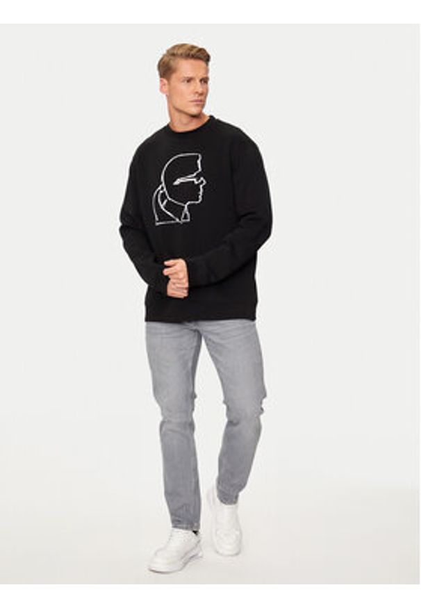 Karl Lagerfeld - KARL LAGERFELD Bluza 705445 544908 Czarny Regular Fit. Typ kołnierza: dekolt w karo. Kolor: czarny. Materiał: syntetyk, bawełna