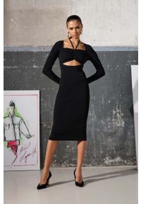 Karl Lagerfeld sukienka KL x The Ultimate icon kolor czarny midi dopasowana. Typ kołnierza: dekolt w karo. Kolor: czarny. Materiał: dzianina, materiał. Długość rękawa: długi rękaw. Typ sukienki: dopasowane. Długość: midi