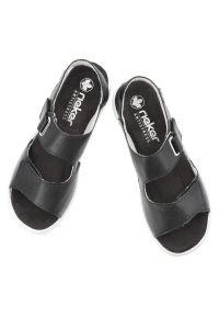 Sandały damskie Rieker, cholewka ze skóry naturalnej regulowane paski na rzepy odkryty fason, czarne, V1382-00. Okazja: na co dzień. Zapięcie: rzepy. Kolor: czarny. Materiał: skóra. Wzór: paski. Sezon: lato. Styl: elegancki, klasyczny, casual #4