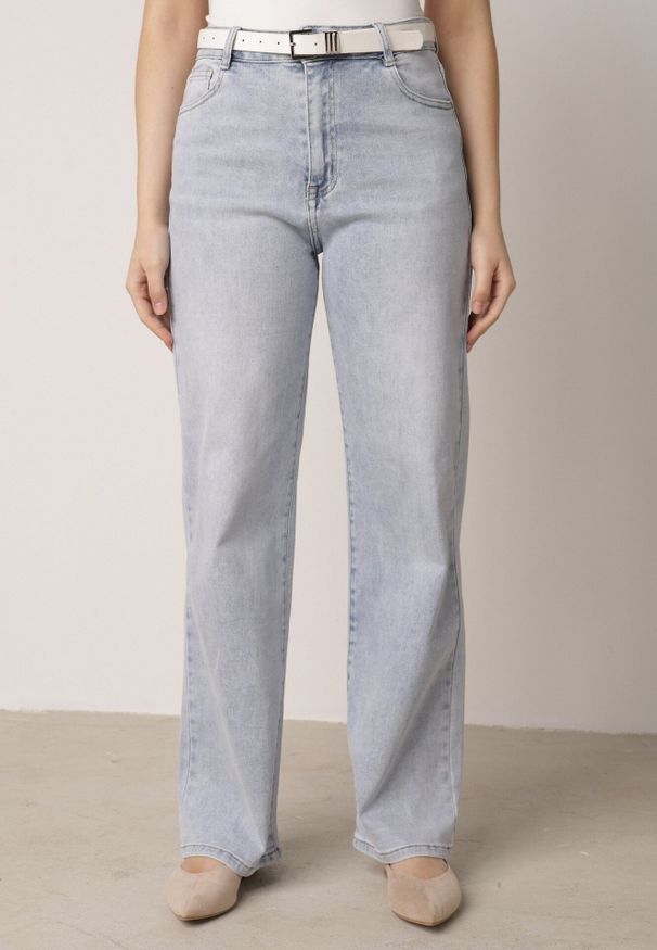 Born2be - Niebieskie Bawełniane Jeansy o Szerokim Kroju z Wysokim Stanem Jendrea. Okazja: na co dzień. Stan: podwyższony. Kolor: niebieski. Styl: casual