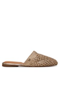 TOMMY HILFIGER - Tommy Hilfiger Klapki Crochet Metallic Leather Mule FW0FW08606 Złoty. Kolor: złoty. Materiał: skóra