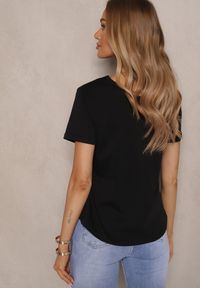 Renee - Czarny Bawełniany T-shirt z Wiskozą i Ażurowym Wzorem Fenirea. Okazja: na co dzień. Kolor: czarny. Materiał: bawełna, wiskoza. Wzór: ażurowy. Styl: elegancki, casual #5
