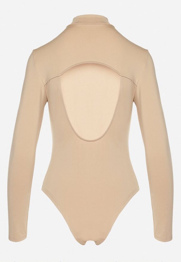 Born2be - Ciemnobeżowe Prążkowane Body z Półgolfem i Dodatkiem Wiskozy Naonaya. Kolor: beżowy. Materiał: wiskoza, prążkowany