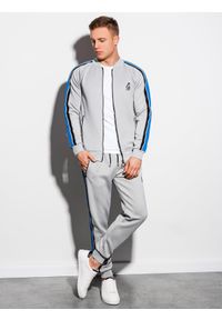 Ombre Clothing - Spodnie męskie dresowe joggery P854 - szare - XXL. Kolor: szary. Materiał: dresówka. Wzór: haft, kolorowy. Styl: retro #6