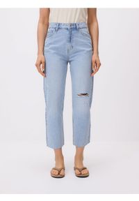 Reserved - Jeansy straight z przetarciami - niebieski. Kolor: niebieski #1