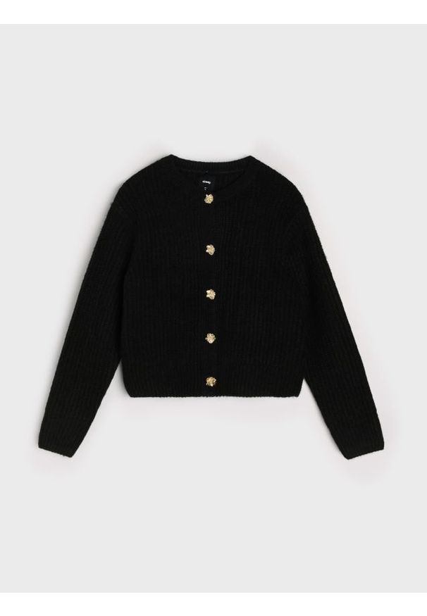 Sinsay - Prążkowany sweter z ozdobnymi guzikami - czarny. Kolor: czarny. Materiał: prążkowany