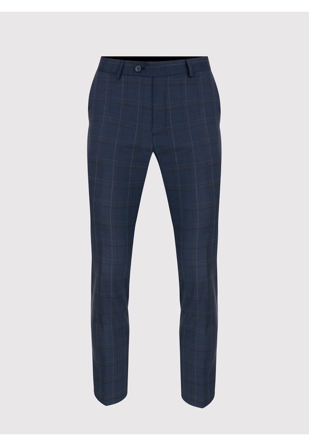Pako Lorente - PAKO LORENTE – Granatowe spodnie garniturowe w kraciasty deseń. Kolor: niebieski. Materiał: poliester, wełna, lycra