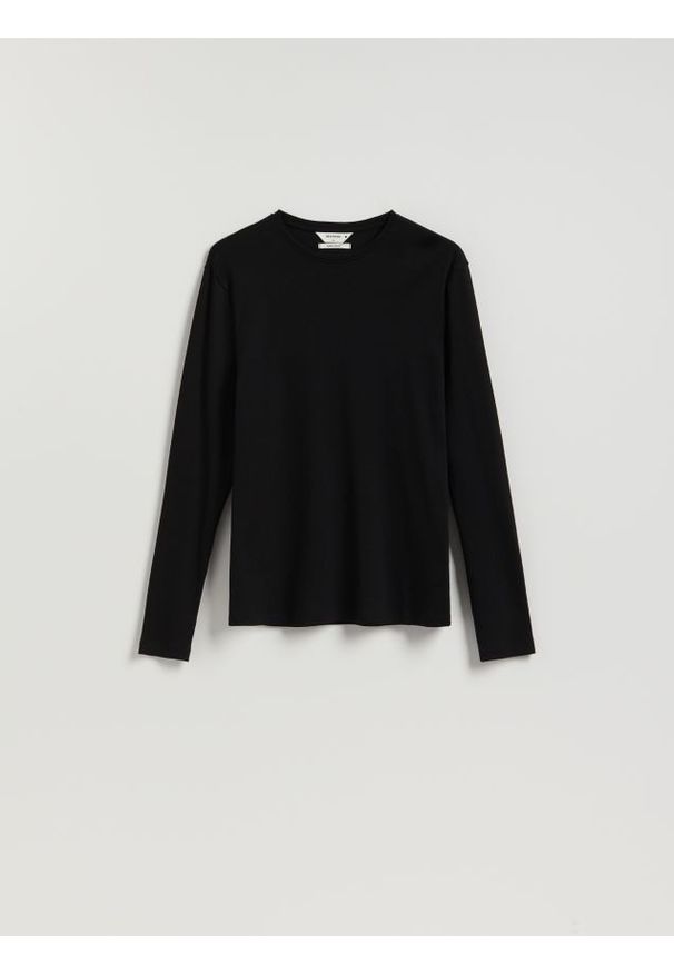 Reserved - Longsleeve super slim fit - czarny. Kolor: czarny. Materiał: włókno, bawełna. Długość rękawa: długi rękaw