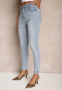 Renee - Niebieskie Jeansy Slim High Waist z Haftem na Tylnej Kieszeni Adinaria. Okazja: na co dzień. Stan: podwyższony. Kolor: niebieski. Wzór: haft. Styl: elegancki, casual #3
