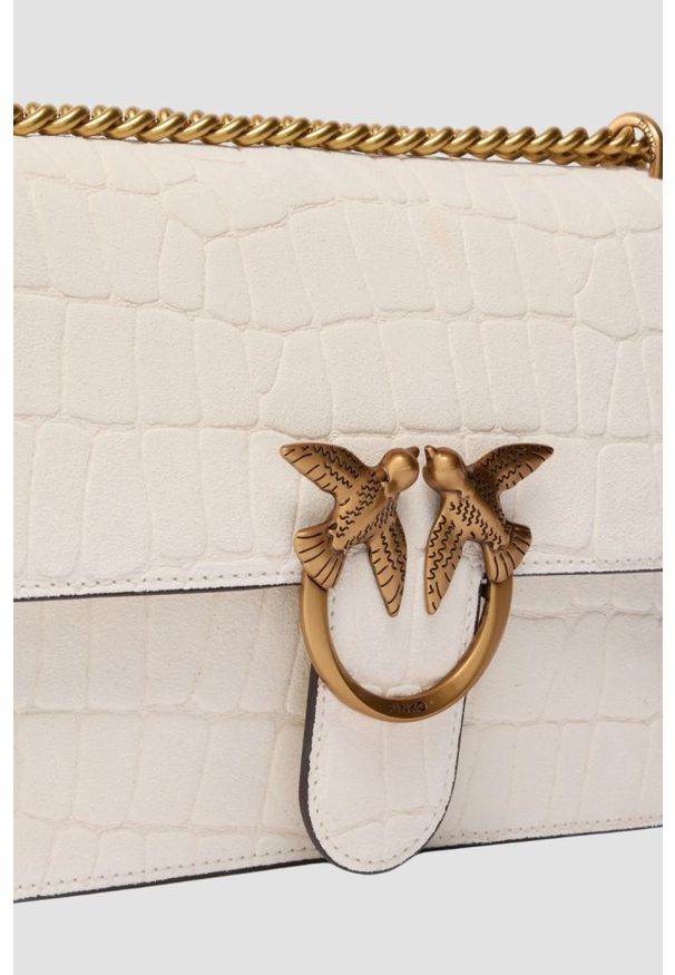 Pinko - PINKO Biała skórzana damska torebka kopertówka Love One Mini DC. Kolor: biały. Materiał: skórzane. Styl: elegancki, casual