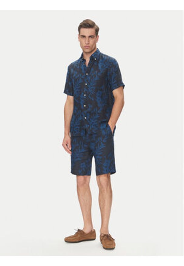 TOMMY HILFIGER - Tommy Hilfiger Koszula Tropical MW0MW38586 Granatowy Regular Fit. Kolor: niebieski. Materiał: len