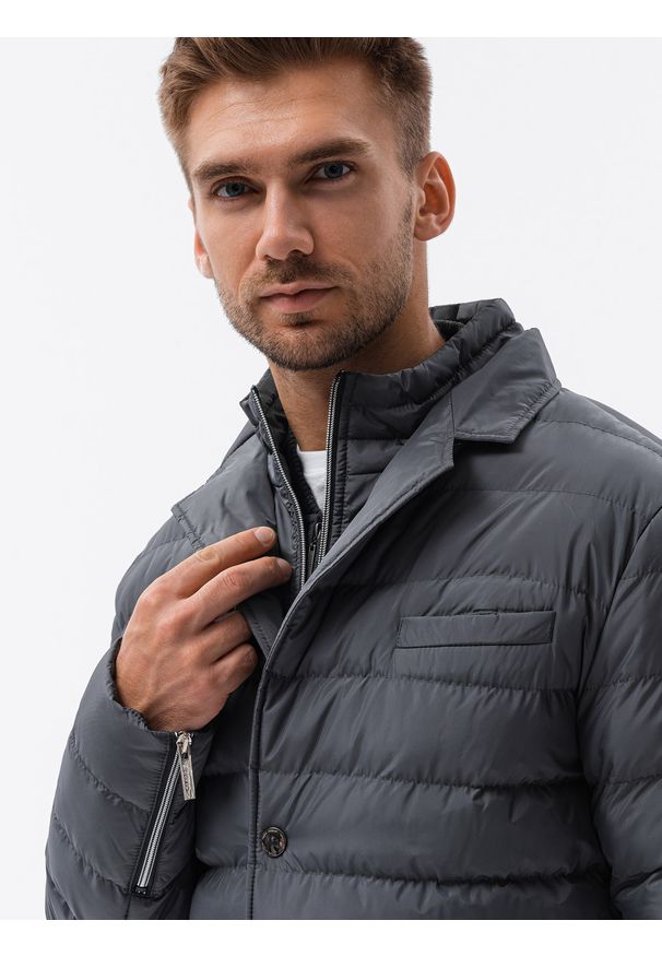 Szara kurtka Ombre Clothing na zimę, ze stójką