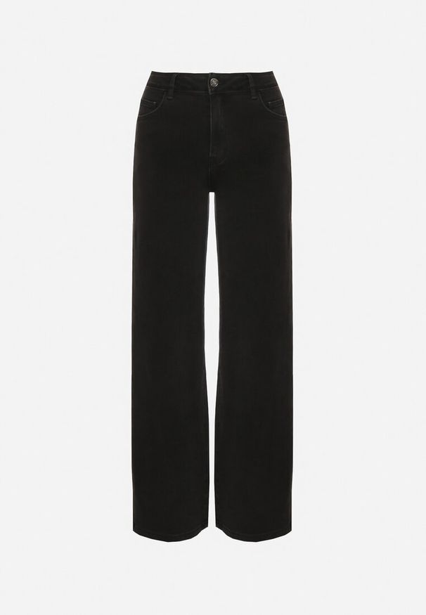 Born2be - Czarne Jeansy o Szerokim Kroju z Regularnym Stanem Isomara. Okazja: na co dzień. Kolor: czarny. Styl: casual, elegancki