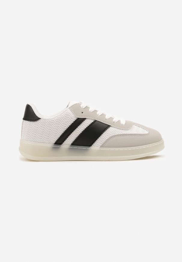 Renee - Biało-Czarne Sneakersy w Stylu Tenisówek z Paskami Eleaniria. Okazja: na co dzień. Zapięcie: pasek. Kolor: biały. Materiał: jeans. Wzór: paski. Obcas: na płaskiej podeszwie