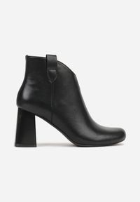 Born2be - Czarne Eleganckie Botki ze Skóry Naturalnej do Kostki na Słupku Salanae. Okazja: na co dzień. Zapięcie: zamek. Kolor: czarny. Materiał: skóra. Obcas: na słupku. Styl: elegancki