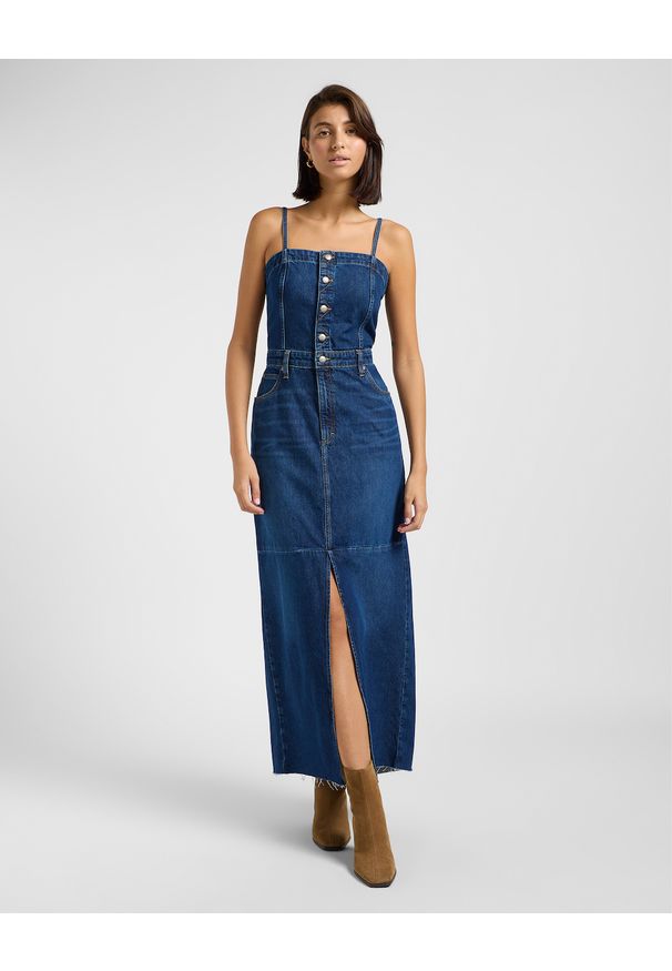 Lee - DAMSKA SUKIENKA LEE MAXI DENIM DRESS DARK FUSION 112363487. Materiał: denim. Długość: maxi