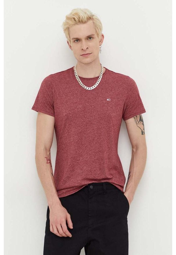 Tommy Jeans t-shirt męski kolor bordowy melanżowy. Kolor: czerwony. Materiał: bawełna, dzianina. Wzór: melanż. Styl: klasyczny