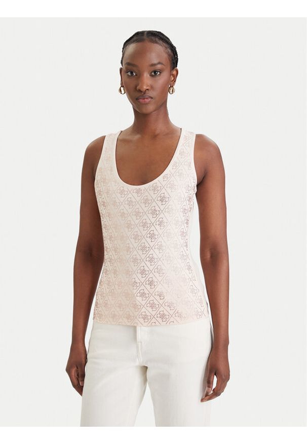 Guess Top W6GP10 K2932 Beżowy Regular Fit. Kolor: beżowy. Materiał: bawełna