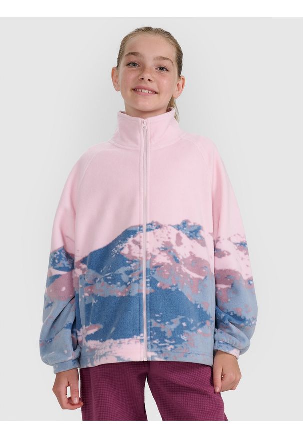 4f - 4F Polar oversize ze stójką dziewczęcy - multikolor 140 (9-10 lat). Typ kołnierza: kołnierzyk stójkowy. Kolor: wielokolorowy. Materiał: polar. Wzór: nadruk. Sezon: lato