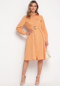 Born2be - Pomarańczowa Sukienka Koszulowa z Paskiem z Klamrą Unebia. Kolor: pomarańczowy. Typ sukienki: koszulowe #3