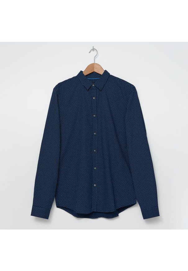 House - Koszula slim fit w drobny wzór - Granatowy. Kolor: niebieski