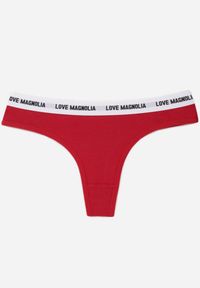Renee - Czerwone Majtki Stringi z Bawełną Ozdobione Napisami Amero. Kolor: czerwony. Materiał: bawełna. Wzór: aplikacja, napisy #1