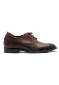 Modini - Brązowe podwyższające eleganckie buty męskie +6cm T234. Okazja: na co dzień. Kolor: brązowy. Materiał: syntetyk, skóra. Styl: elegancki #1