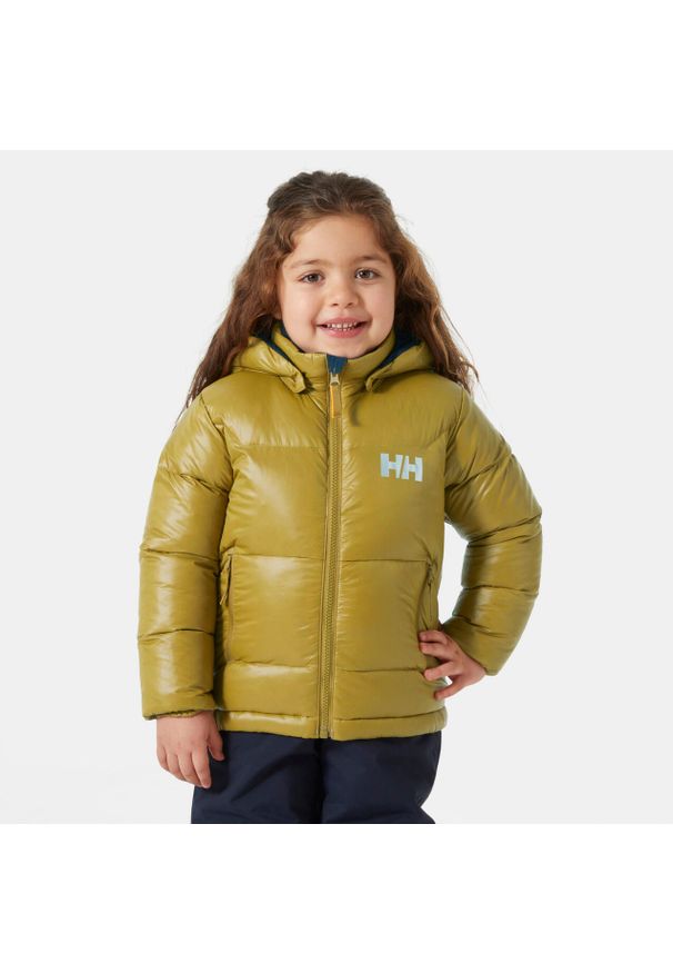 Kurtka dziecięca z kapturem Helly Hansen Isfjord. Typ kołnierza: kaptur. Kolor: brązowy. Materiał: puch