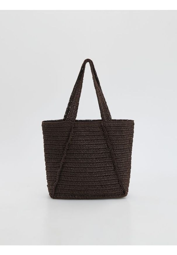 Reserved - Pleciona torebka shopper - ciemnobrązowy. Kolor: brązowy