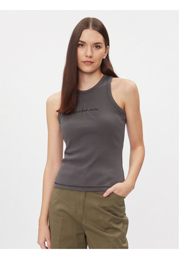 Calvin Klein Jeans Top Hero Monologo J20J222975 Szary Regular Fit. Kolor: szary. Materiał: bawełna