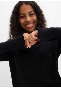 bonprix - Bluzka z długim rękawem z elastycznej mieszanki bawełny organicznej. Typ kołnierza: kołnierz z falbankami. Kolor: czarny. Materiał: bawełna. Długość rękawa: długi rękaw. Długość: długie #3