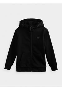 4f - Bluza dresowa rozpinana z kapturem chłopięca. Typ kołnierza: kaptur. Kolor: czarny. Materiał: dresówka #1