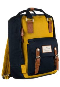 Plecak miejski z kieszenią na laptop granatowo-musztardowy LuluCastagnette NONO MARINE/MOUTARDE. Kolor: wielokolorowy, niebieski, żółty. Materiał: materiał. Styl: marine