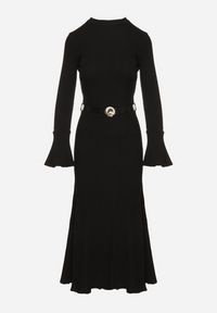 Born2be - Czarna Sukienka Dzianinowa z Wiskozą z Rozszerzanymi Rękawami i Paskiem Retelva. Okazja: na co dzień, na randkę. Kolor: czarny. Materiał: dzianina, wiskoza. Styl: casual, elegancki, klasyczny #7