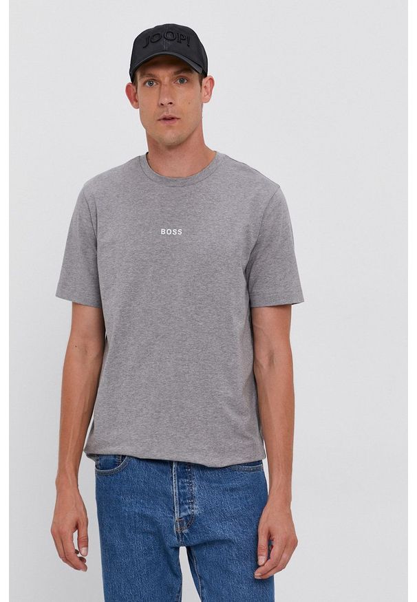 BOSS - Boss - T-shirt. Kolor: szary. Materiał: dzianina. Wzór: gładki