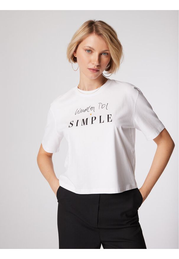 Simple T-Shirt TSD550-01 Biały Relaxed Fit. Kolor: biały. Materiał: bawełna